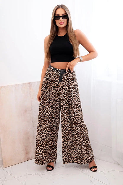 Дамски широк панталон с леопардов принт и ластик на талията ART5259