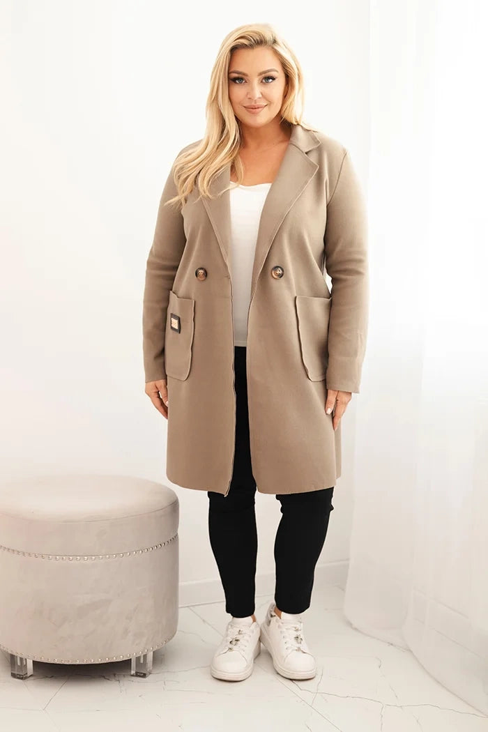 Елегантно дамско палто Plus Size с яка и големи джобове 5274