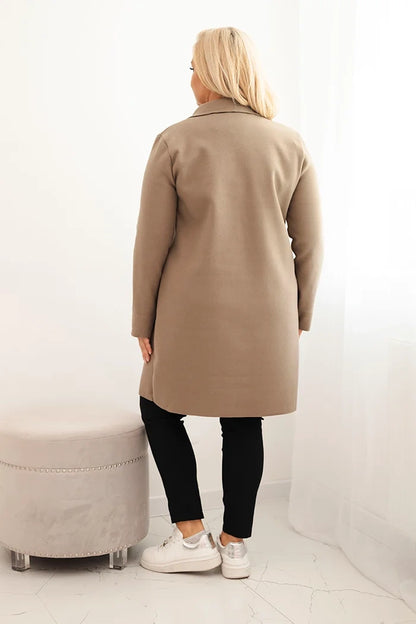 Елегантно дамско палто Plus Size с яка и големи джобове 5274