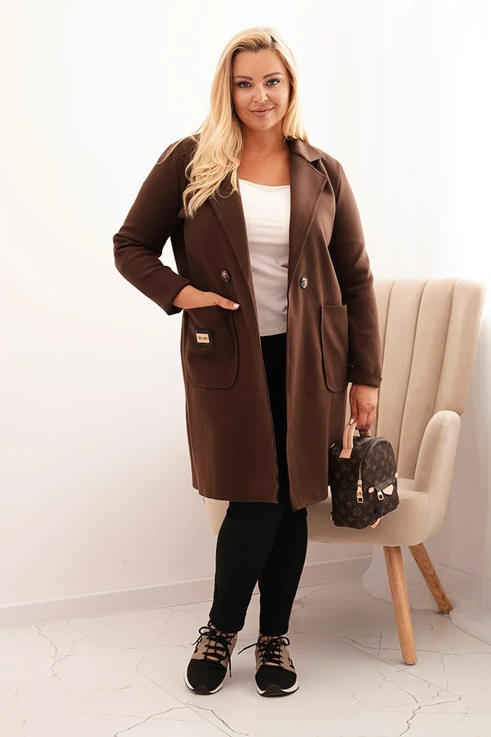 Елегантно дамско палто Plus Size с яка и големи джобове 5274