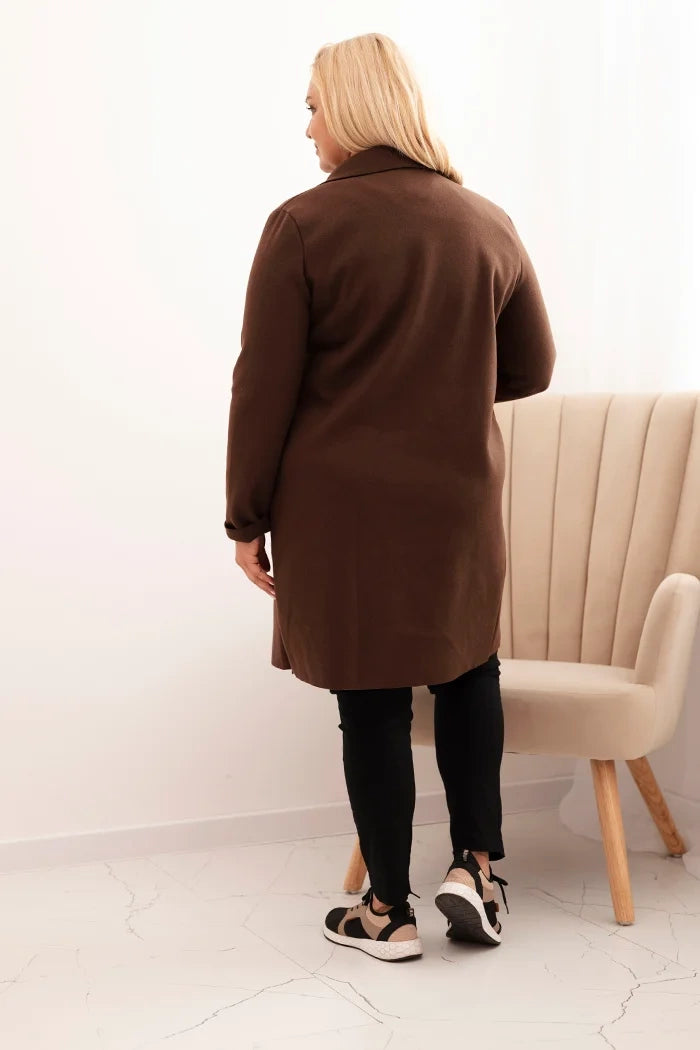 Елегантно дамско палто Plus Size с яка и големи джобове 5274