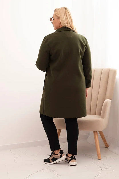 Елегантно дамско палто Plus Size с яка и големи джобове 5274