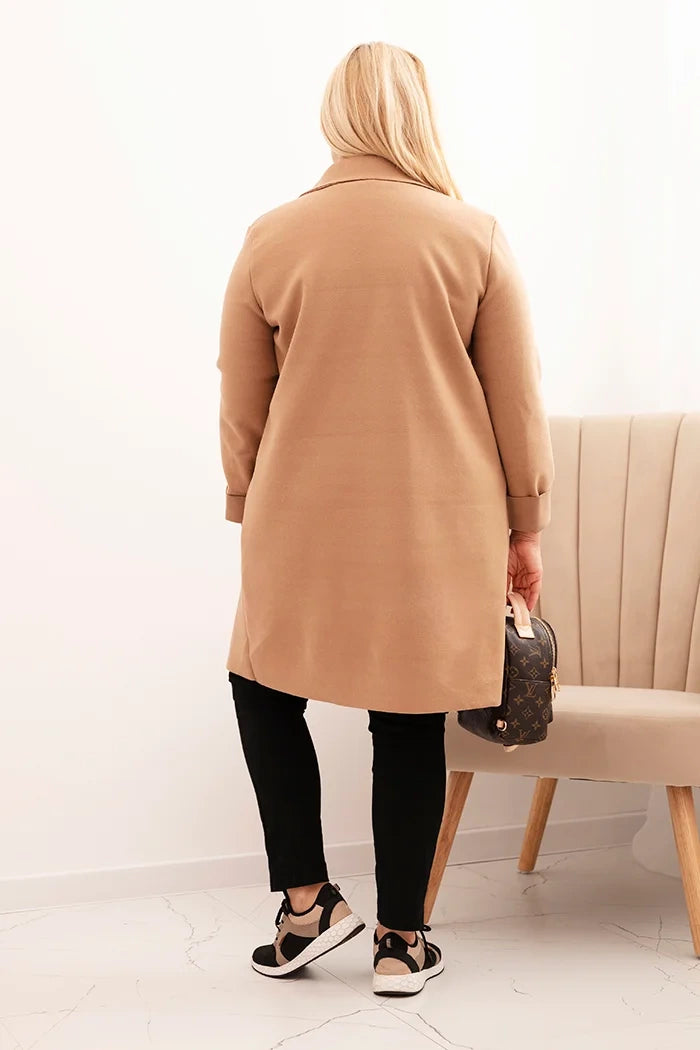 Елегантно дамско палто Plus Size с яка и големи джобове 5274