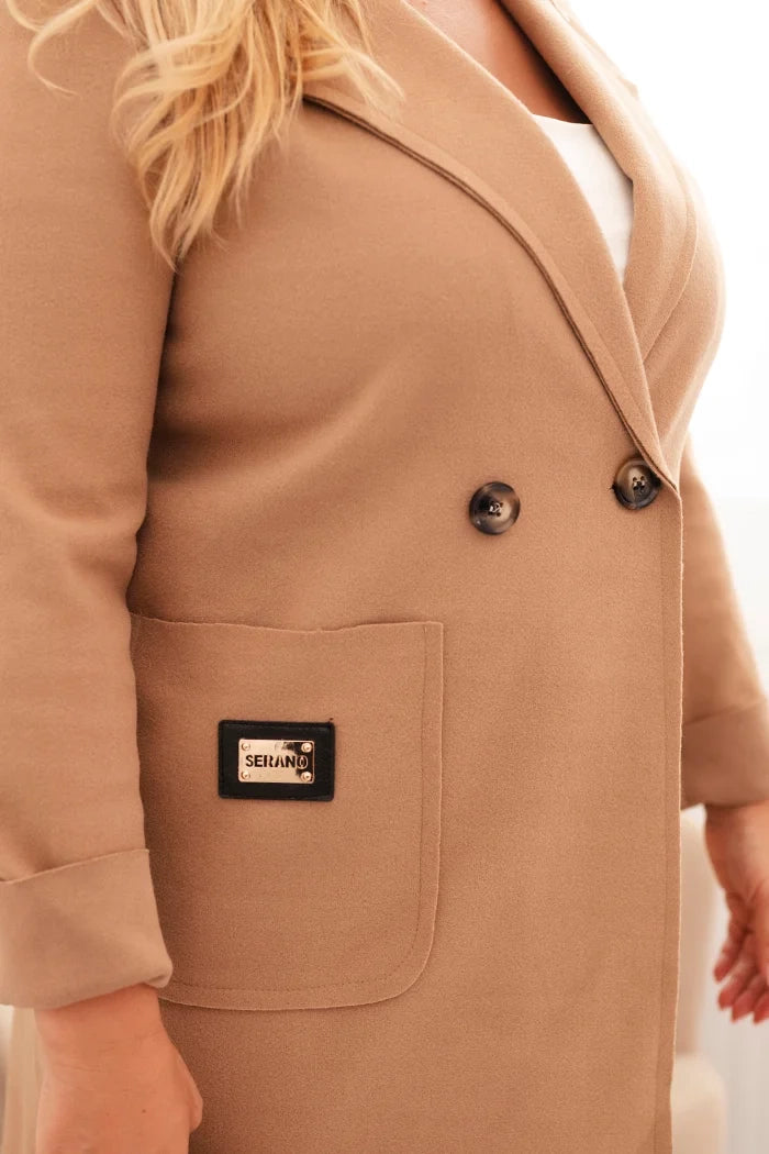 Елегантно дамско палто Plus Size с яка и големи джобове 5274