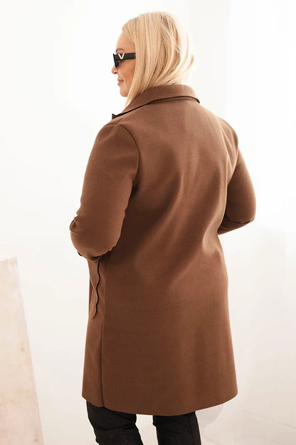 Елегантно дамско палто Plus Size с яка и големи джобове 5274