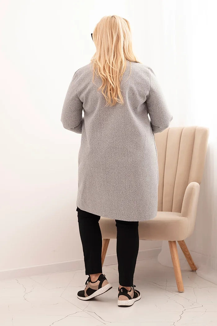 Елегантно дамско палто Plus Size с яка и големи джобове 5274