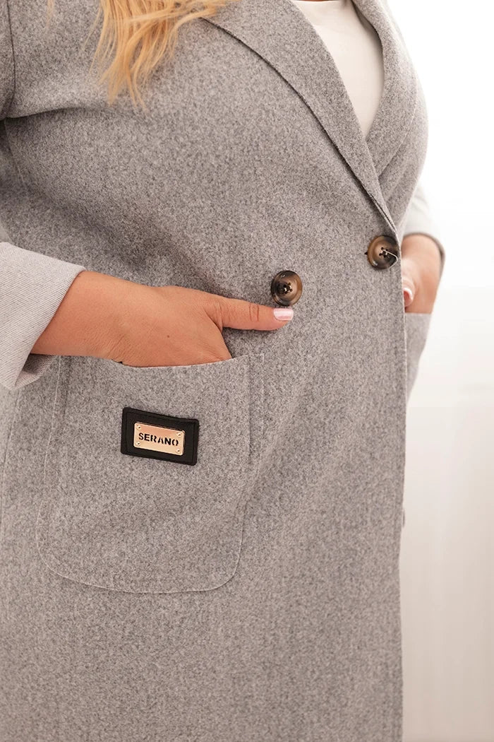 Елегантно дамско палто Plus Size с яка и големи джобове 5274