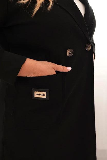 Елегантно дамско палто Plus Size с яка и големи джобове 5274