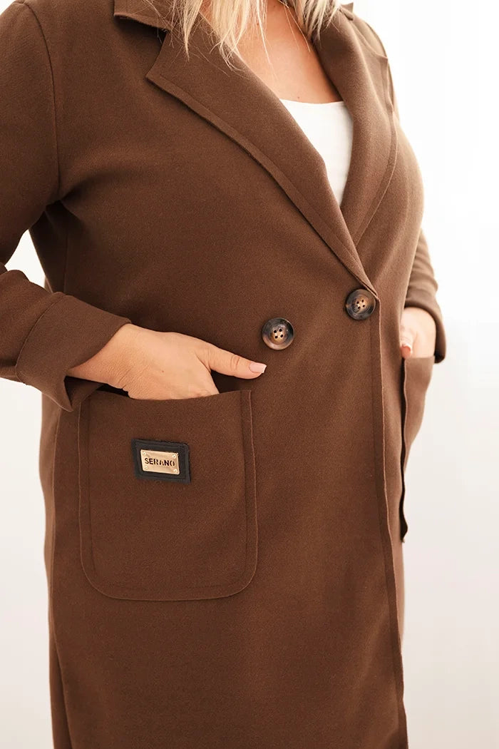 Елегантно дамско палто Plus Size с яка и големи джобове 5274