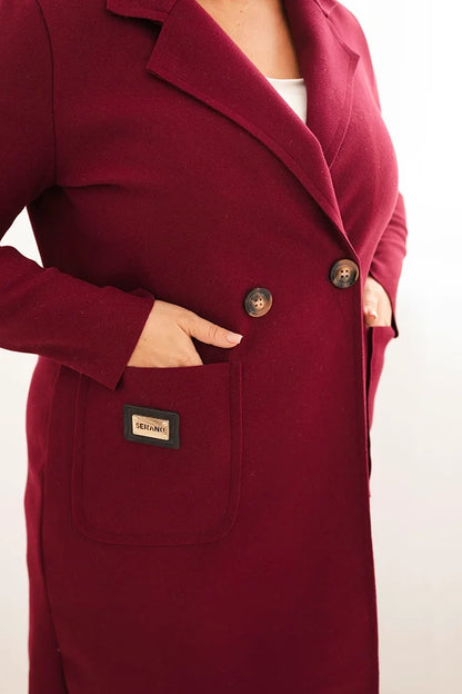 Елегантно дамско палто Plus Size с яка и големи джобове 5274