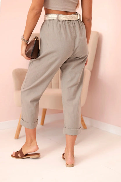 Дамски ленен памучен панталон с колан ART52888