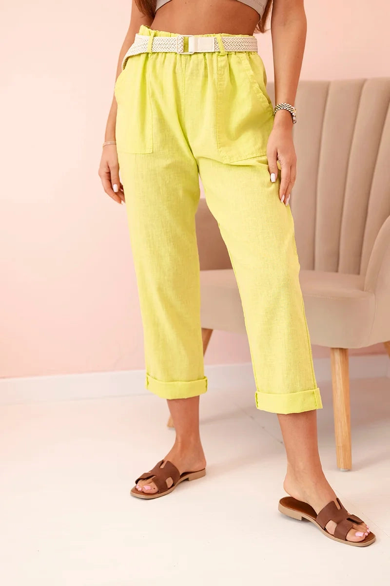 Дамски ленен памучен панталон с колан ART52888