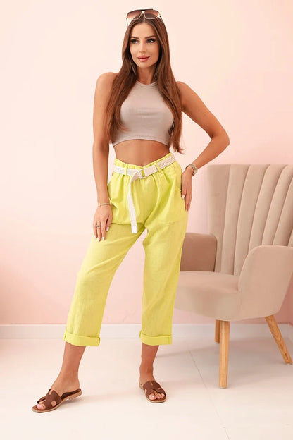 Дамски ленен памучен панталон с колан ART52888