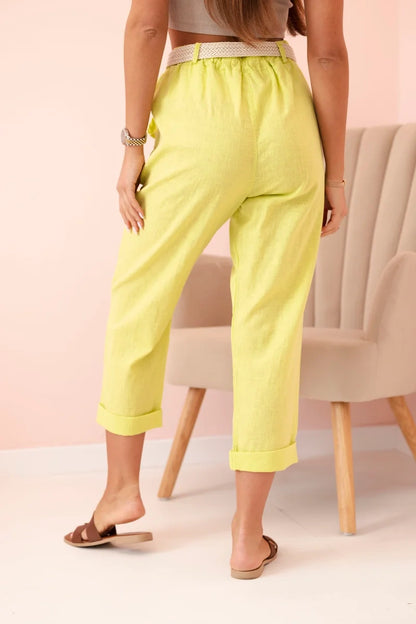 Дамски ленен памучен панталон с колан ART52888