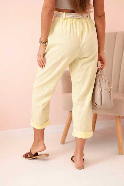 Дамски ленен памучен панталон с колан ART52888