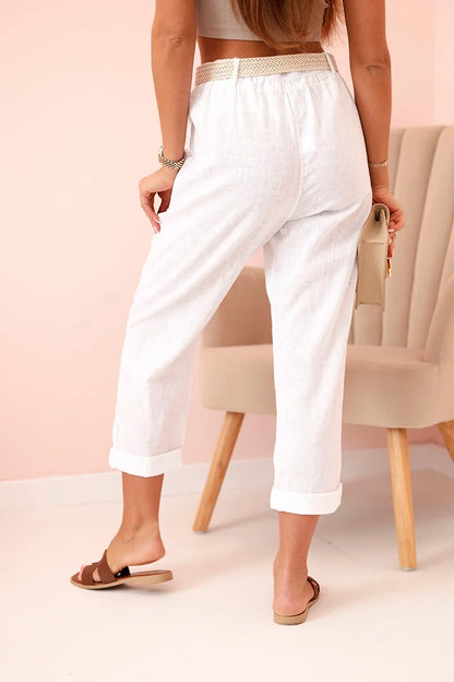Дамски ленен памучен панталон с колан ART52888