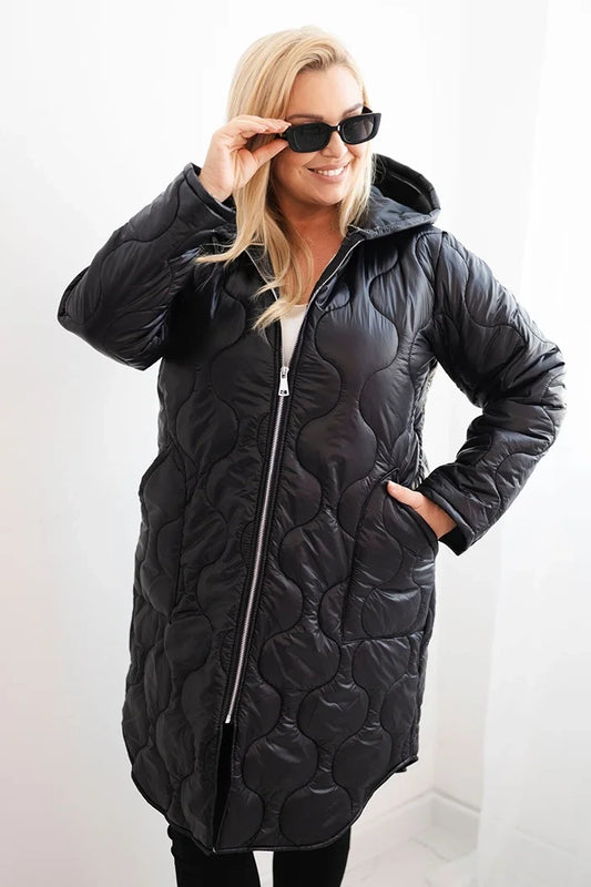 Дамско зимно ватирано яке Plus Size с качулка 5343