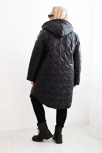 Дамско зимно ватирано яке Plus Size с качулка 5343