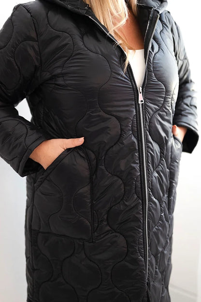 Дамско зимно ватирано яке Plus Size с качулка 5343