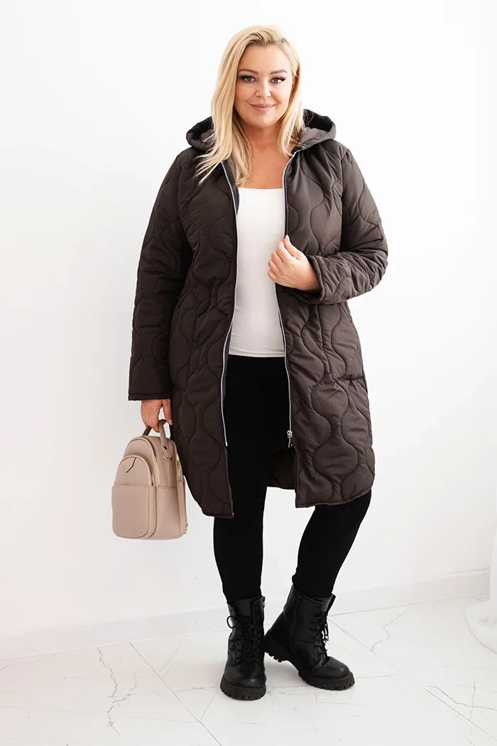 Дамско зимно ватирано яке Plus Size с качулка 5343