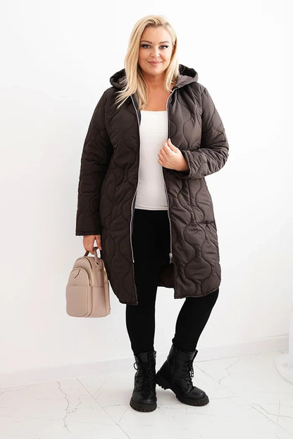 Дамско зимно ватирано яке Plus Size с качулка 5343