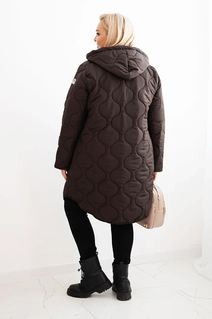 Дамско зимно ватирано яке Plus Size с качулка 5343