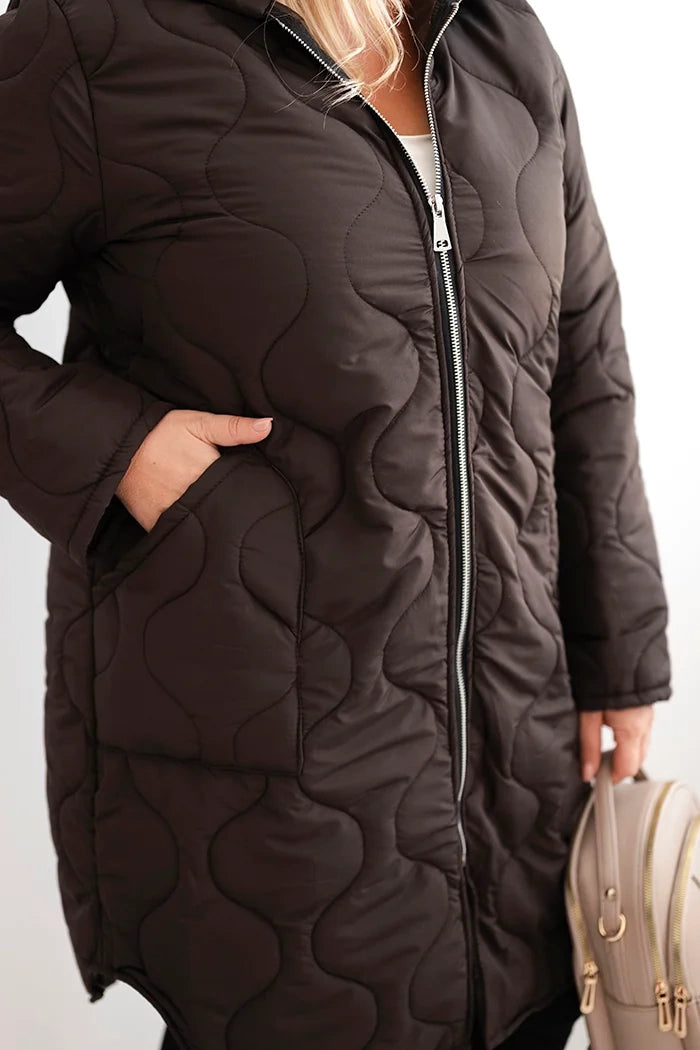 Дамско зимно ватирано яке Plus Size с качулка 5343