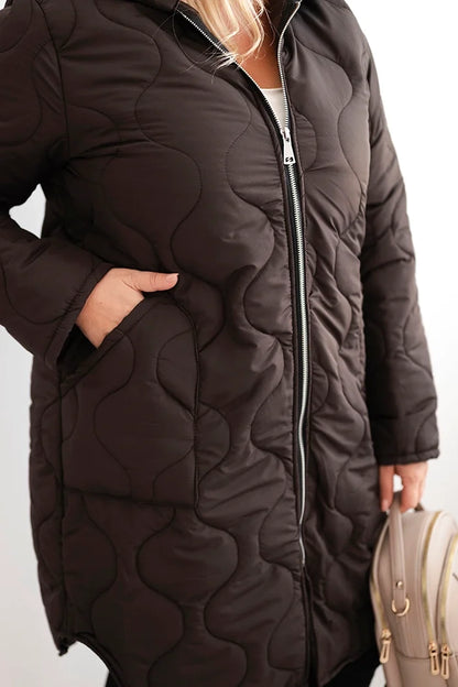 Дамско зимно ватирано яке Plus Size с качулка 5343