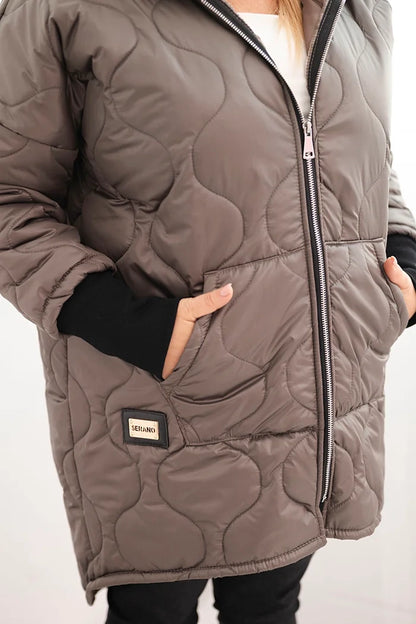 Дамско зимно ватирано яке с качулка, големи размери 5419