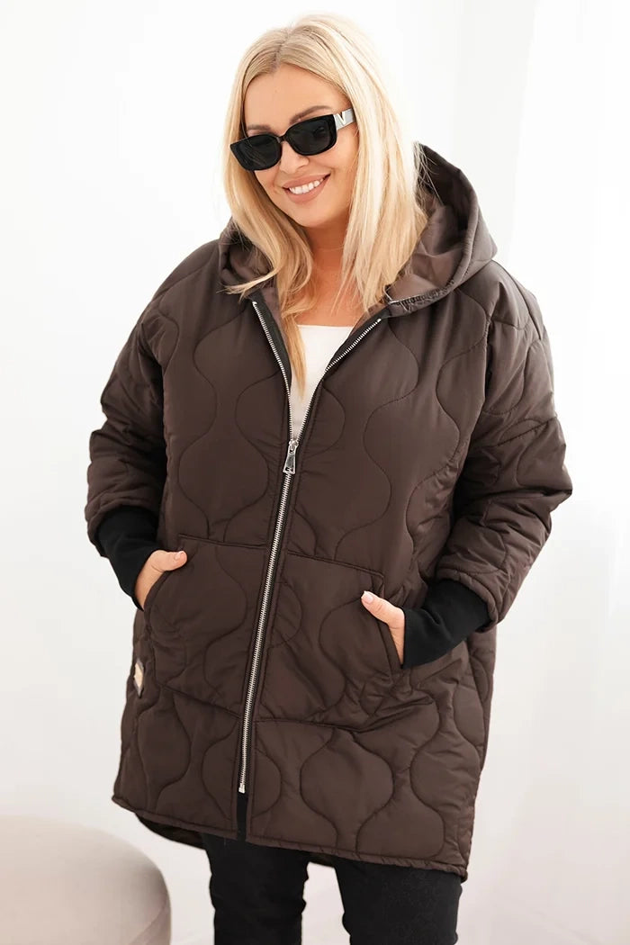 Дамско зимно ватирано яке с качулка, големи размери 5419
