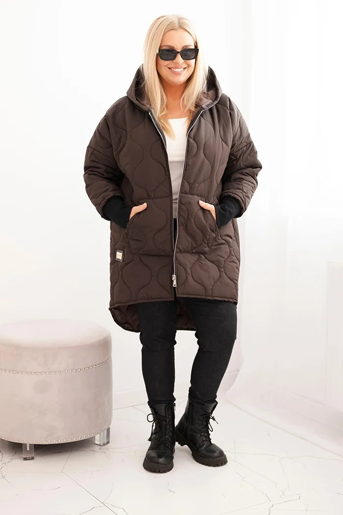 Дамско зимно ватирано яке с качулка, големи размери 5419