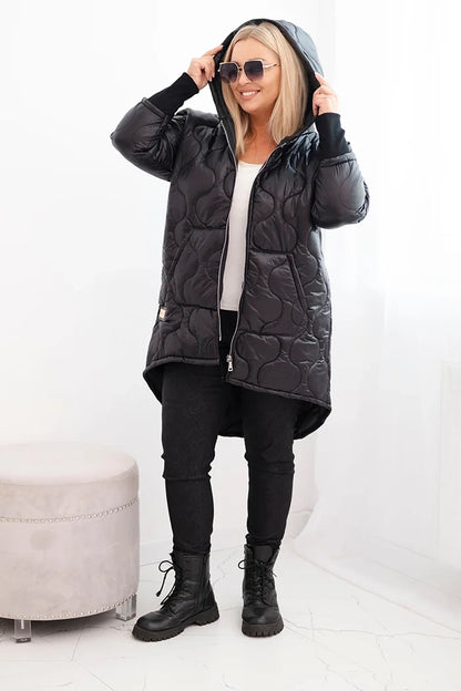 Дамско зимно ватирано яке с качулка, големи размери 5419