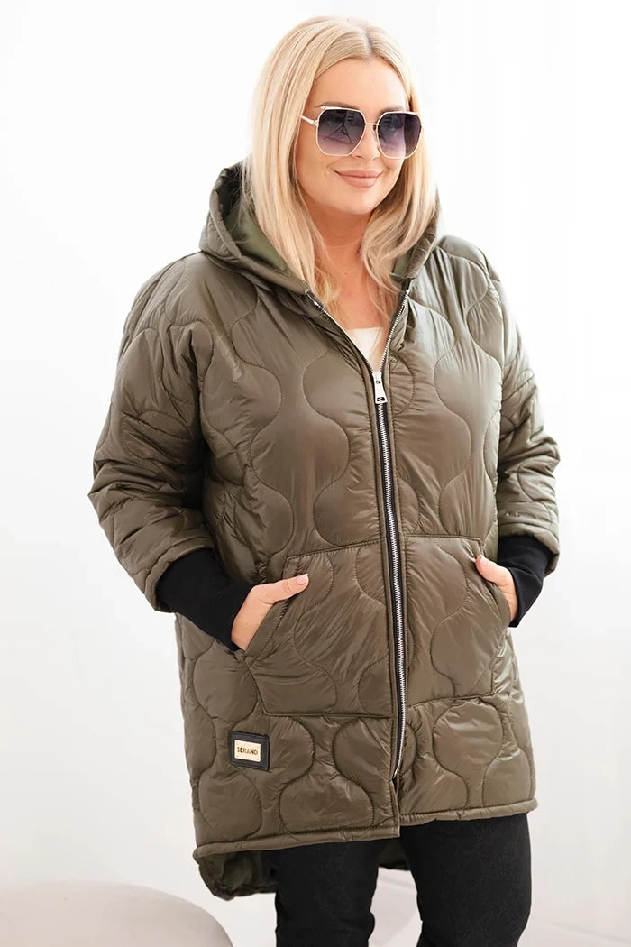 Дамско зимно ватирано яке с качулка, големи размери 5419