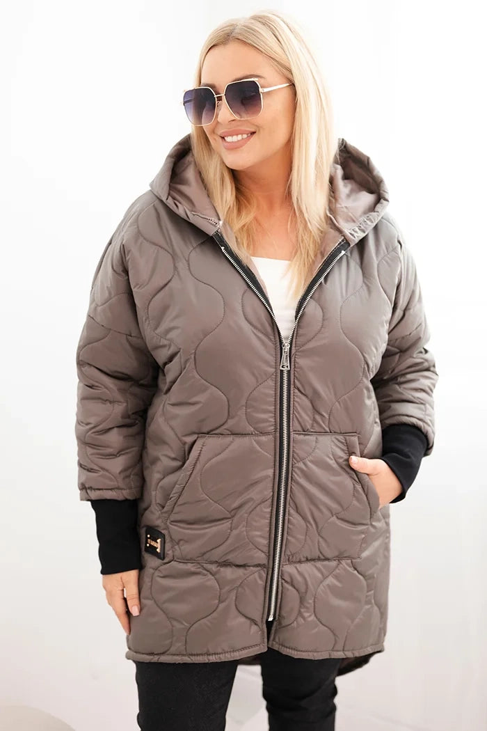 Дамско зимно ватирано яке с качулка, големи размери 5419