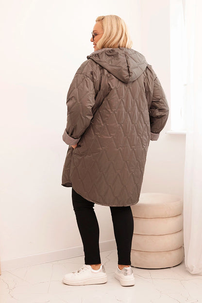 Дамско ватирано яке Plus Size с качулка и надпис HOPE 5614