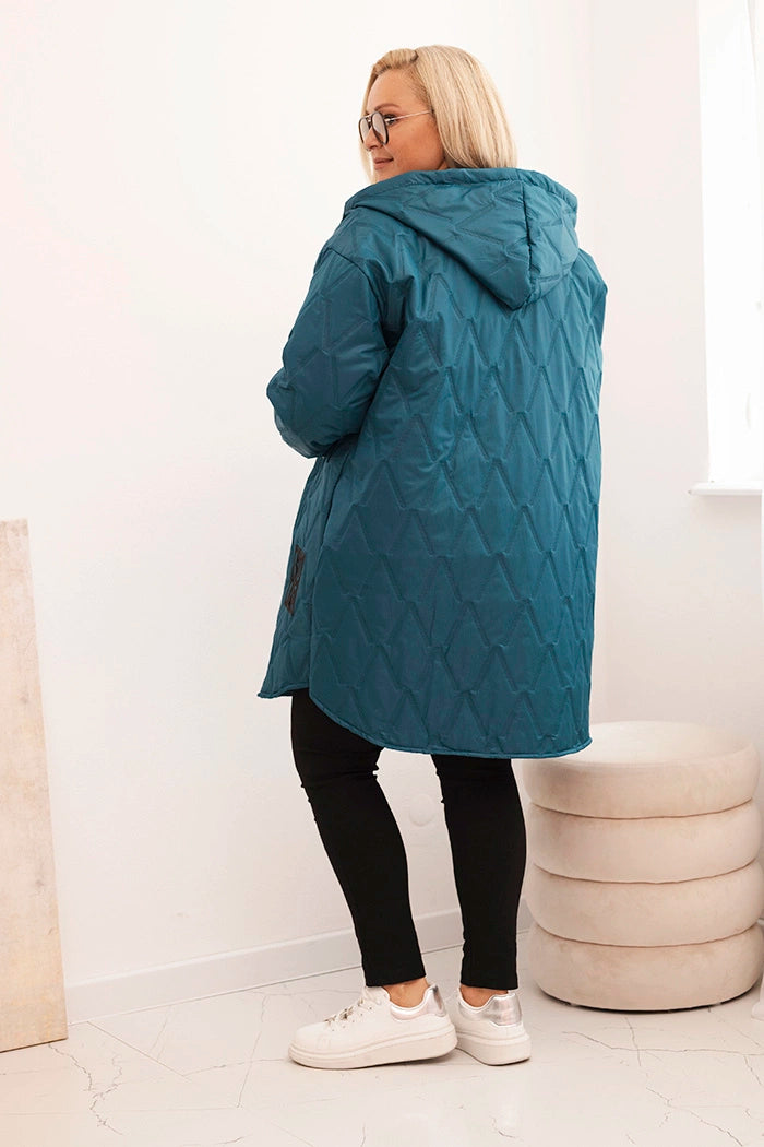 Дамско ватирано яке Plus Size с качулка и надпис HOPE 5614