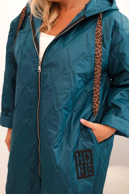 Дамско ватирано яке Plus Size с качулка и надпис HOPE 5614