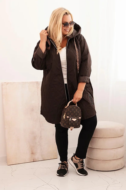 Дамско ватирано яке Plus Size с качулка и надпис HOPE 5614