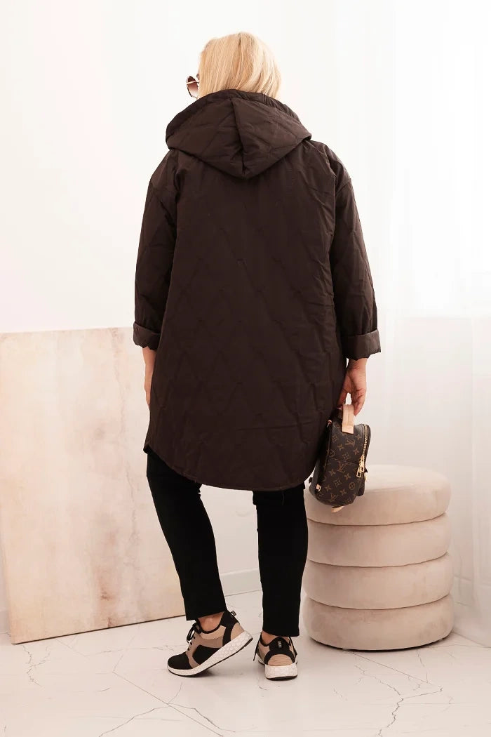 Дамско ватирано яке Plus Size с качулка и надпис HOPE 5614