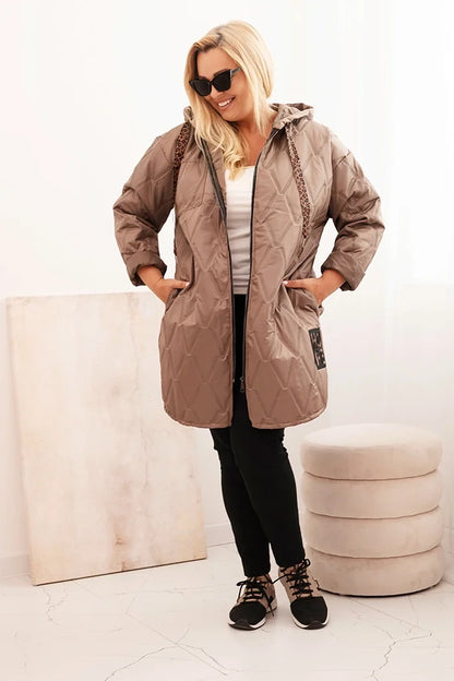 Дамско ватирано яке Plus Size с качулка и надпис HOPE 5614