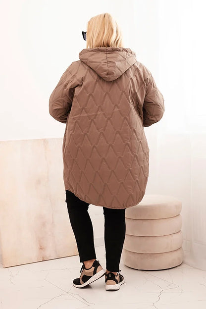 Дамско ватирано яке Plus Size с качулка и надпис HOPE 5614