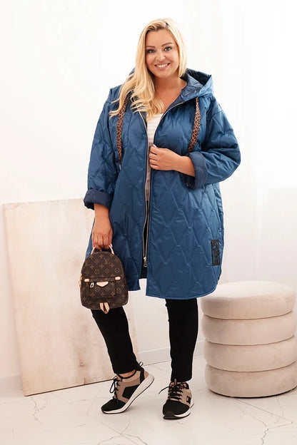 Дамско ватирано яке Plus Size с качулка и надпис HOPE 5614