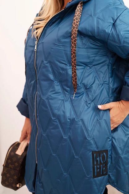 Дамско ватирано яке Plus Size с качулка и надпис HOPE 5614