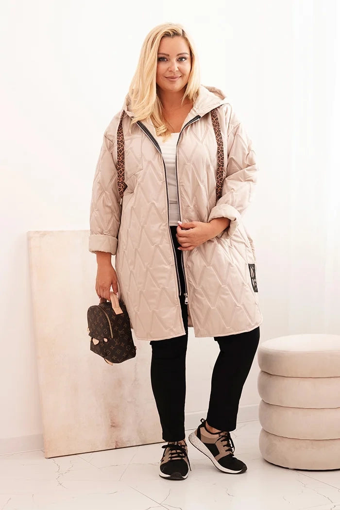 Дамско ватирано яке Plus Size с качулка и надпис HOPE 5614