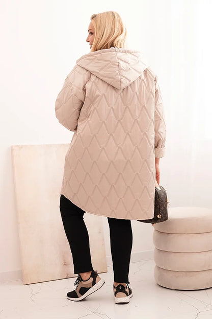 Дамско ватирано яке Plus Size с качулка и надпис HOPE 5614