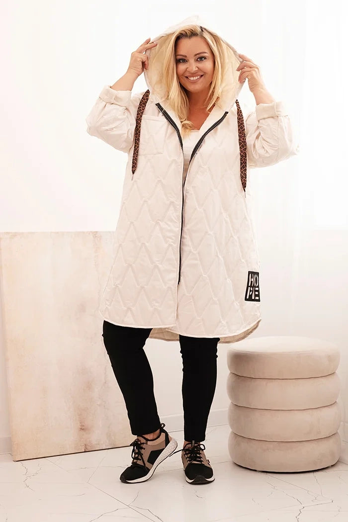 Дамско ватирано яке Plus Size с качулка и надпис HOPE 5614