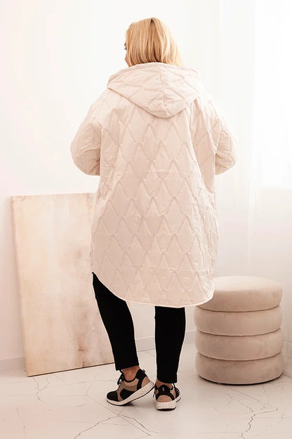 Дамско ватирано яке Plus Size с качулка и надпис HOPE 5614