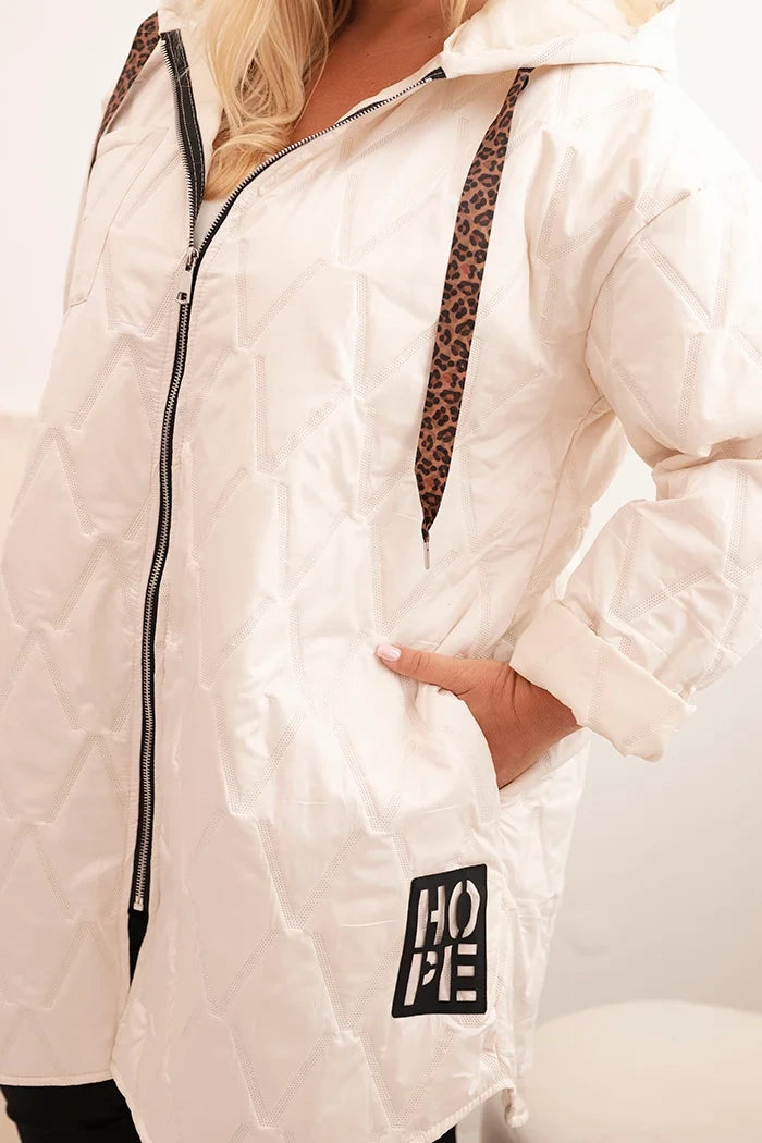 Дамско ватирано яке Plus Size с качулка и надпис HOPE 5614