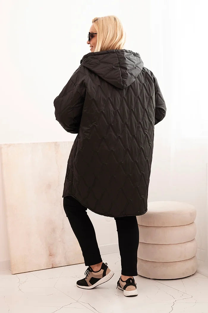 Дамско ватирано яке Plus Size с качулка и надпис HOPE 5614