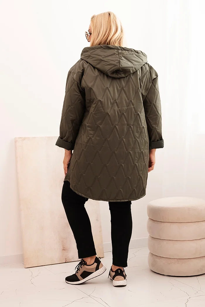 Дамско ватирано яке Plus Size с качулка и надпис HOPE 5614